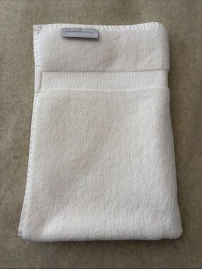 Restoration Hardware Classic White Cotton Hand Towel with Textured Band